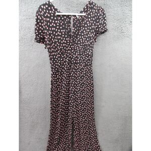 Free People Womens 6 Mia Black Peach Printed Wide Leg V-Neck Jumpsuit One Piece